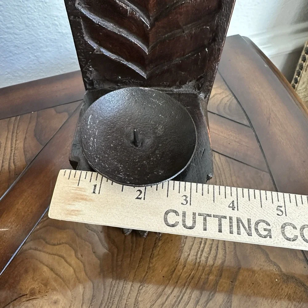 Antique Artisan Candle Holder 16 Inch English Oak Wood Pillars Stained Ferns‎